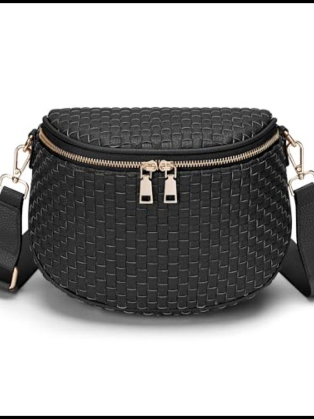 Woven Vegan Leather Crossbody Bag Checkered Bum Bag Zip